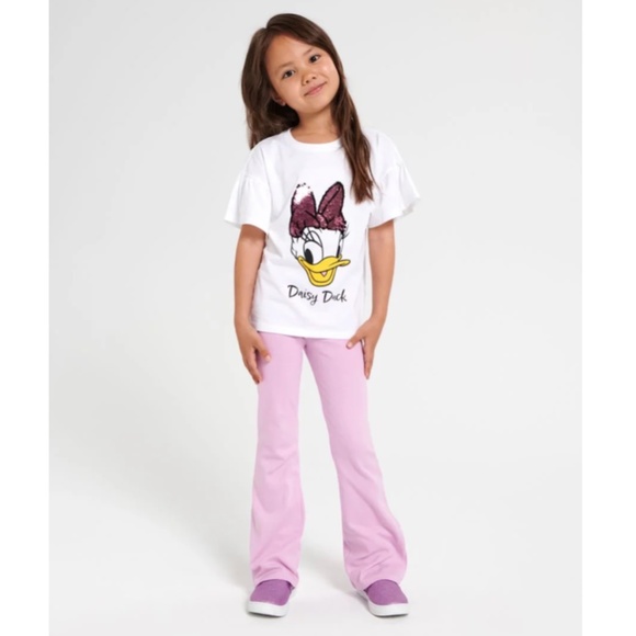 Disney Daisy Duck Girls Kids Matching Sequin Set Top & Pants NEW